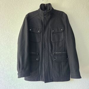 Michael Kors Mens S Black Wool utility Pea Coat High Neck‎